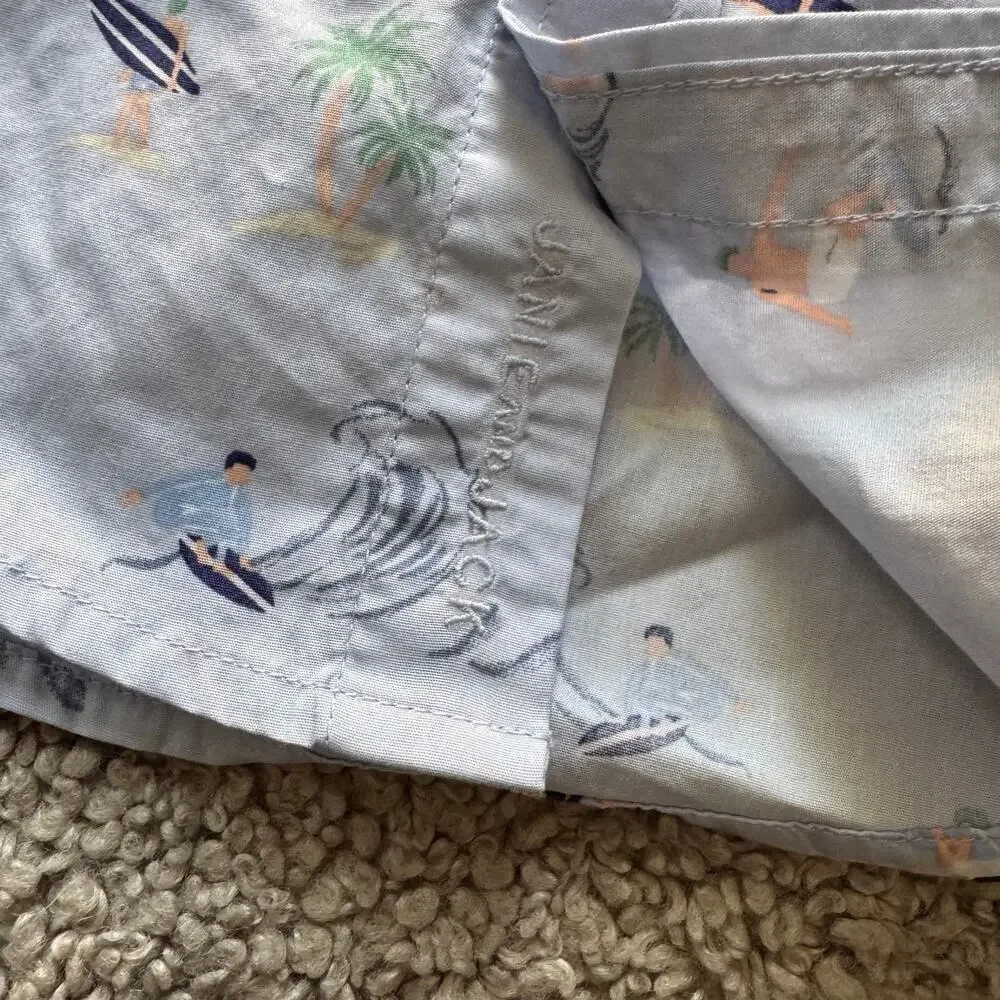 NWT Janie and Jack Toddler Boy SS Poplin Heather Blue Surfer Print Sz 3